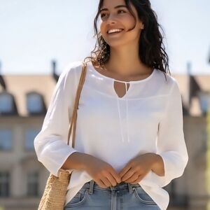 Lovely LUCKY BRAND Semi-Sheer White Boho Tie Peasant Blouse ... So Versatile!